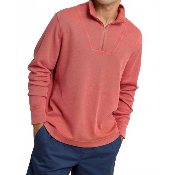 NEW SOUTHERN TIDE bay berry quarter zip sweater in mineral red - Picture 1 of 5
